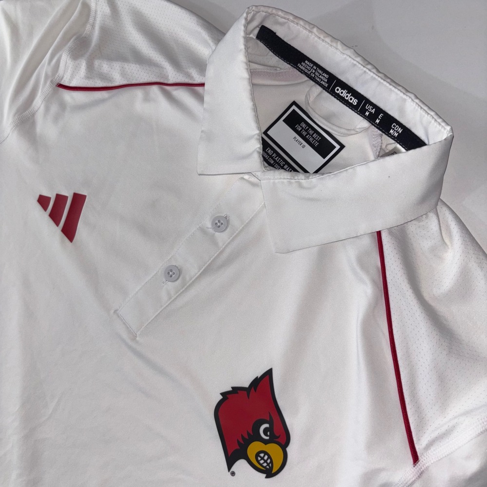 Adidas Louisville Cardinals Polo Shirt Mens M White Red Performance NCAA